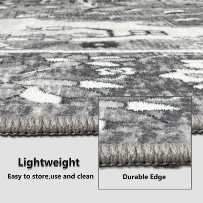NANPIPER Area Rug, 8x10 Washable Area Rugs with Non-Slip Backing for Living Room Bedroom, Non-Shedding Distressed Rug, Vintage Print Medallion Accent Large Rug for Bedroom,Dinning Room(8'x10', Grey)