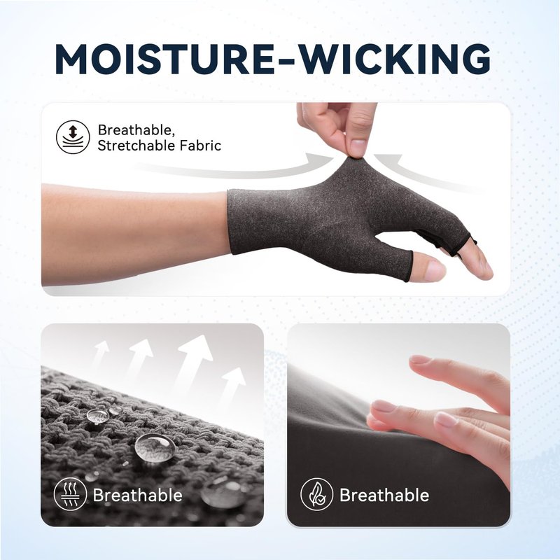 Duerer Arthritis Gloves, Compression Gloves for Women Men, Carpal Tunnel, Rheumatoid, Tendonitis, Fingerless Hand Thumb, Hand Pain, Fingerless Gloves for Computer Typing and Daily Work