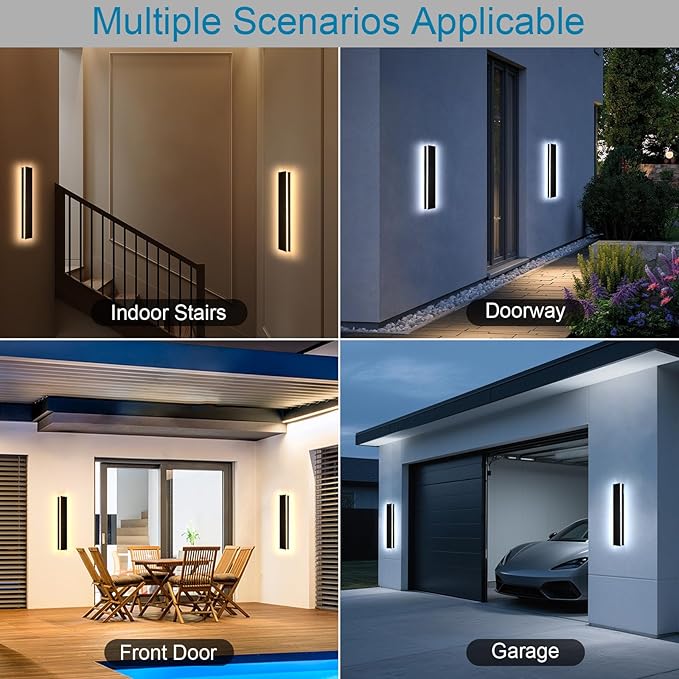 Modern Outdoor Wall Light, 2700k-6500k Dimmable Outdoor Wall Sconce 24inch Black Exterior Lights Wall Mount with Remote Control, IP65 Waterproof Anti-Rust Linear Long Porch Lights Outside