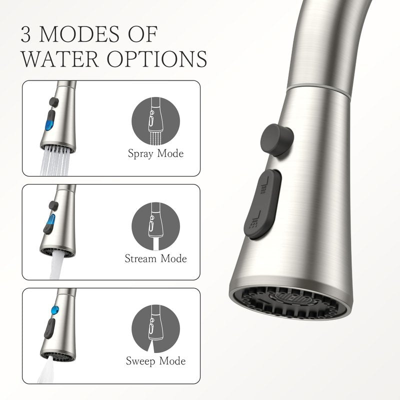 FORIOUS High Kitchen Faucet with Pull Down Sprayer Brushed Nickel, High Arc Stainless Steel Faucet for Kitchen Sink Single Handle 3 Modes with Deck Plate for 1 or 3 Hole, Fit for RV Bar Laundry