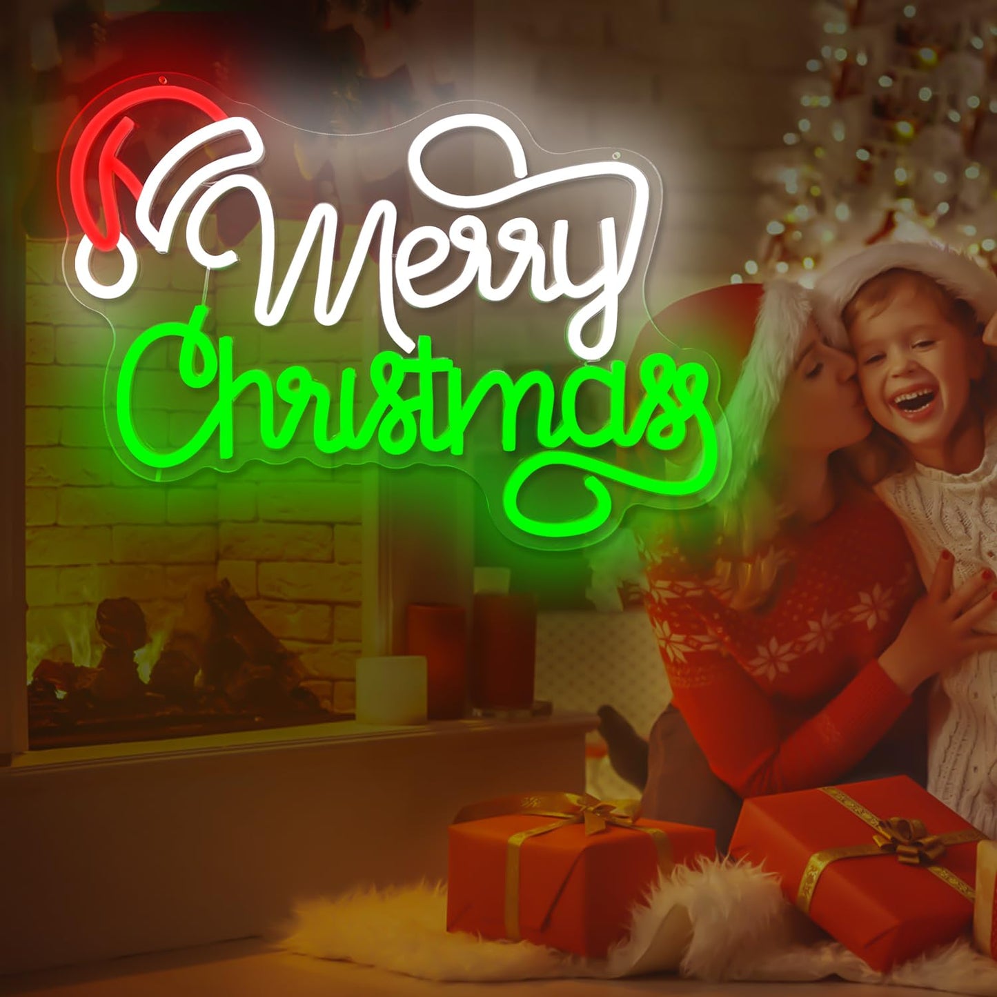 Merry Christmas Neon Sign Christmas Led Signs for Wall Decor Dimmable Santa Hat Neon Light for Party Bedroom Acrylic Holiday Light Up Signs for Window Xmas Neon Wall Art Gifts Size(12.2in*16.3in)