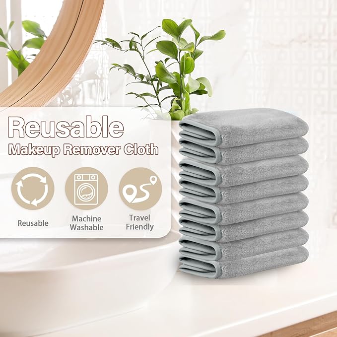 Nugilla Makeup Remover Cloths, 8 Packs Makeup Remover Towels Reusable Face Wash