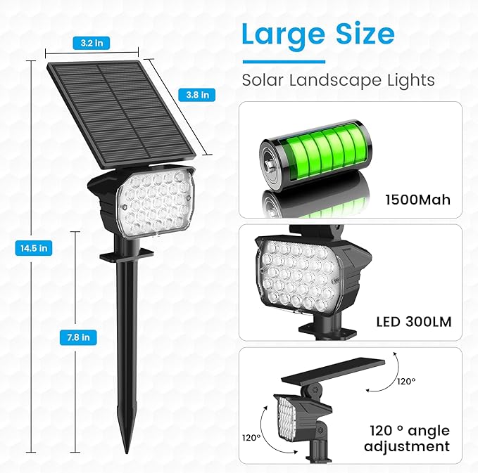 VOLISUN Solar Spotlight Outdoor, IP67 Waterproof Solar Landscape Spot Lights，Uplights for Yard Garden Pathway - 4 Pack (Warm White) 27 LED 3 Lighting Modes