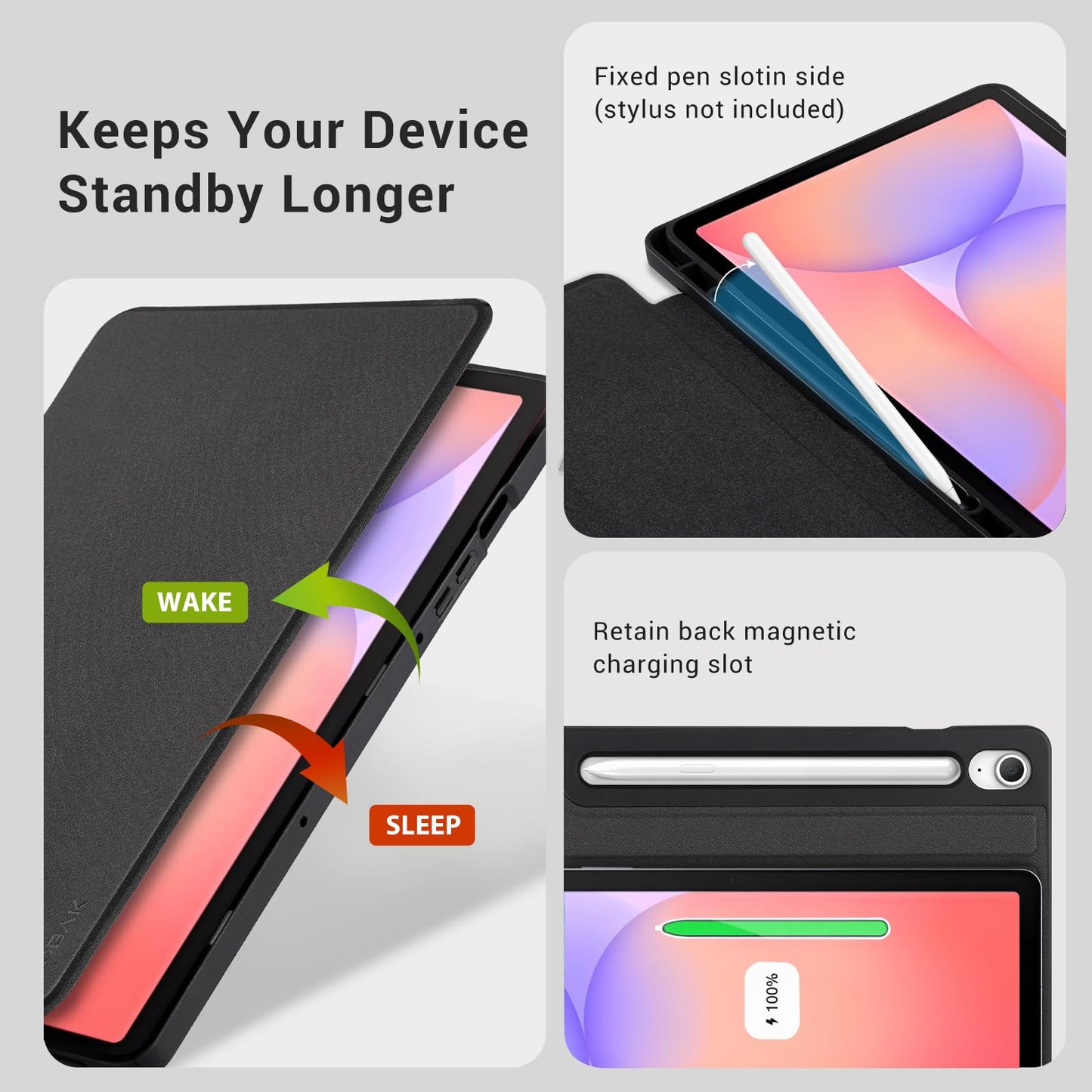 CoBak Case for Samsung Galaxy Tab S10 Lite / S10 FE / S9 FE 10.9 Inch, Protective Smart Auto Wake/Sleep Cover with Anti-Slip Multi-Angle Stand and S Pen Holder, Black