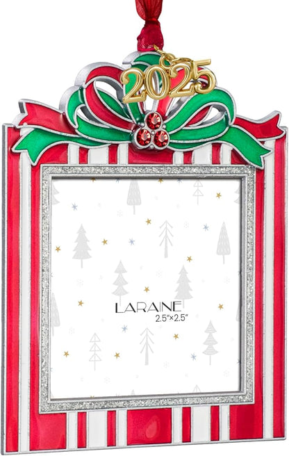 Laraine Christmas Tree Ornaments – Decorative Hanging 2025 Holiday Keepsake Gift Square Pendant with 2.5” Photo Frame Insert for Picture of Pet (Square Red (2025))