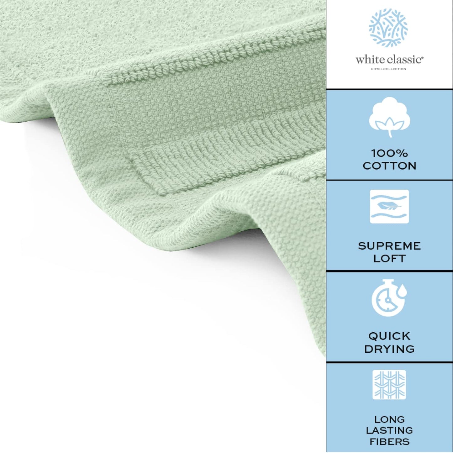 White Classic Luxury Bath Mat Floor Towel Set - Absorbent Cotton Hotel Spa Shower/Bathtub Mats [Not a Bathroom Rug] 22"x34" | 2 Pack | Green