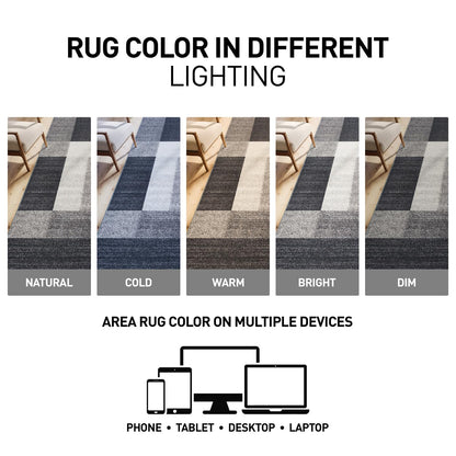 Rugshop Gray Modern Geometric Boxes Non-Slip Area Rug Non-Shedding for Dining Room, Bedroom and Living Room, 4' x 6'