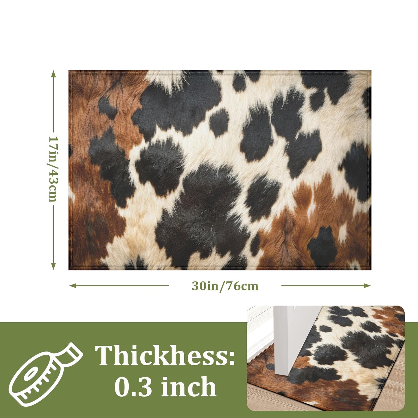 KOUTIA Cowhide Cow Print Bath Mat Animal Skin Non-Slip Bathroom Rugs Mats Washable Door Mat Quick Dry Doormat for Entrance Indoor Outdoor Laundry, 17x30 Inch