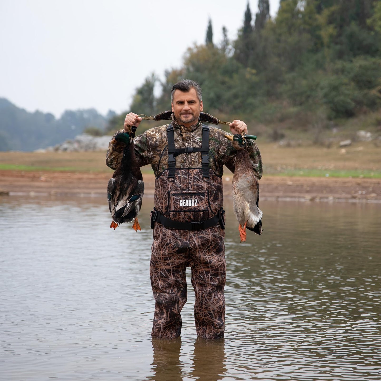GearOZ Duck Hunting Waders for Men, Waterproof Bootfoot Chest Wader Insulated Neoprene Camo Waders with Boot Hanger for Fishing, Waterfowl Hunting Breathable Hunter Waders Weighters, Size 10