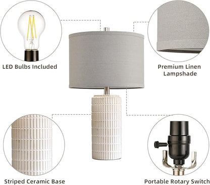 23" Set of 2 Ceramic Table Lamps, Farmhouse Bedside Lamp for Bedroom Living Room Nightstand Entryway, Side Table Lamps Modern Desk Lamp, 2 LED Bulbs Included (Gray)