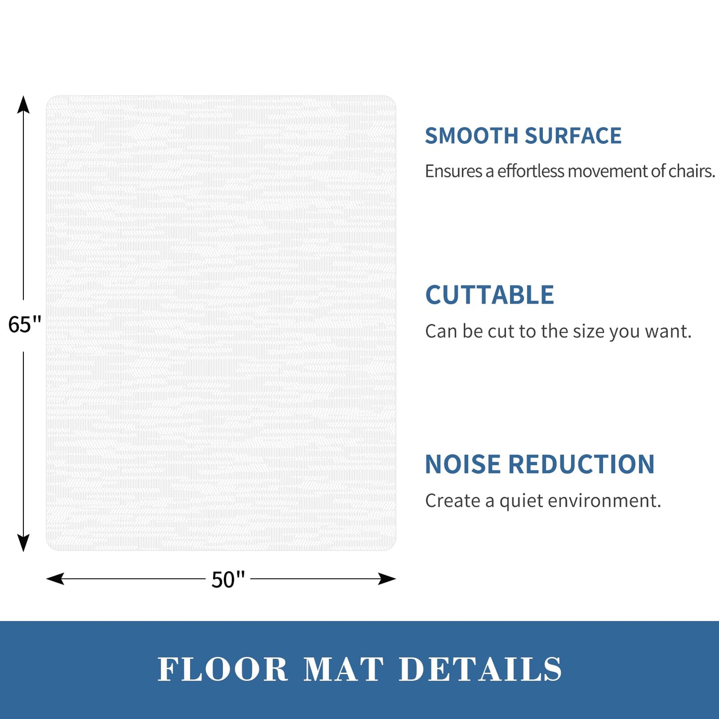 Clear Chair Mat, TYDLE 50" x 65" Large Office Chair Mat for Hard Floor, Vinyl Floor Mat for Gaming Chairs, Slip Resistant Floor Protector Rolling Computer Desk Mat for Hardwood Floor, Clear