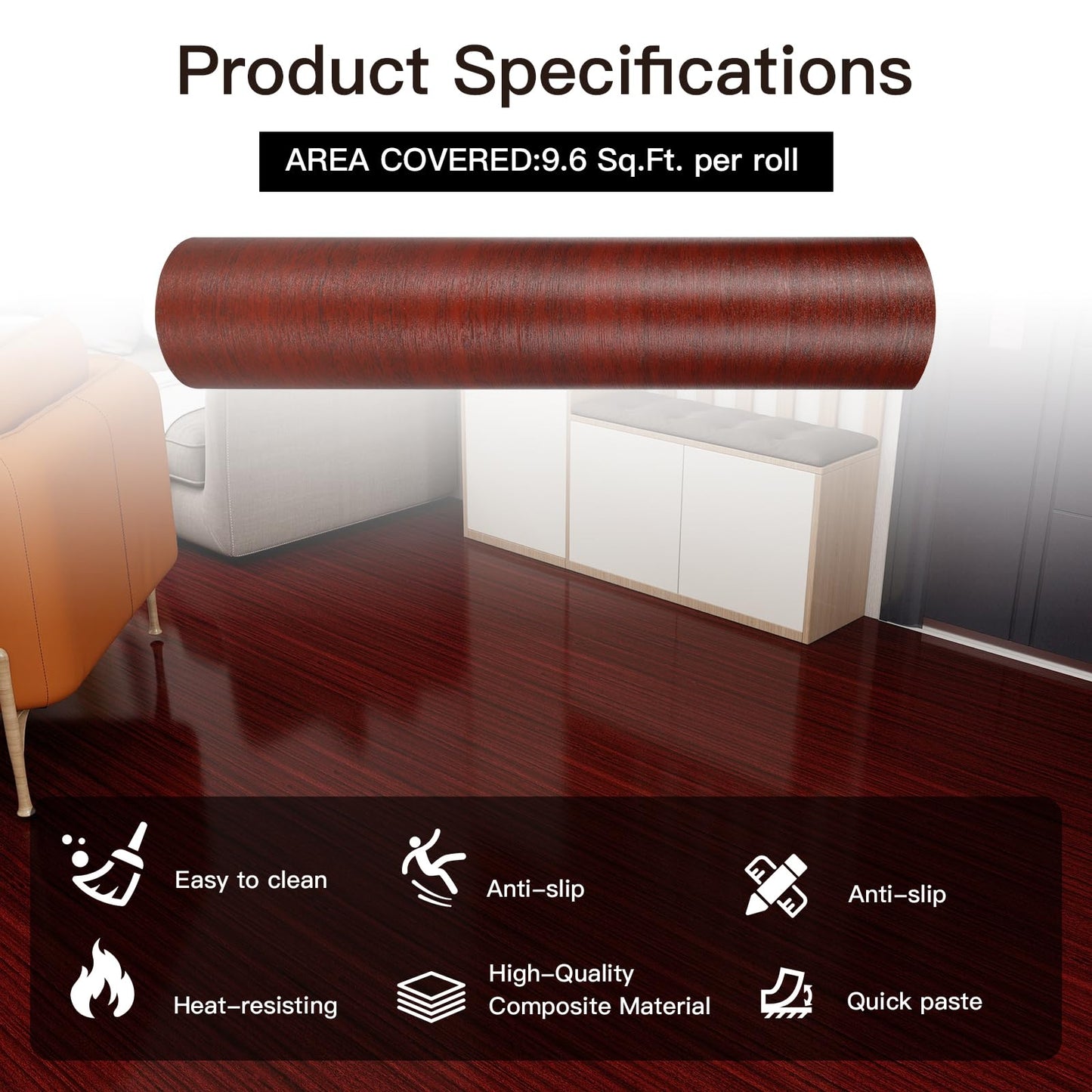 Professional Grade Thickening Peel and Stick Floor Tile 11.8”X 118" Self Adhesive Vinyl Flooring Floor Tiles Peel and Stick Waterproof and Non-Slip Scratch-Resistant for Kitchen Bathroom, Red Brown