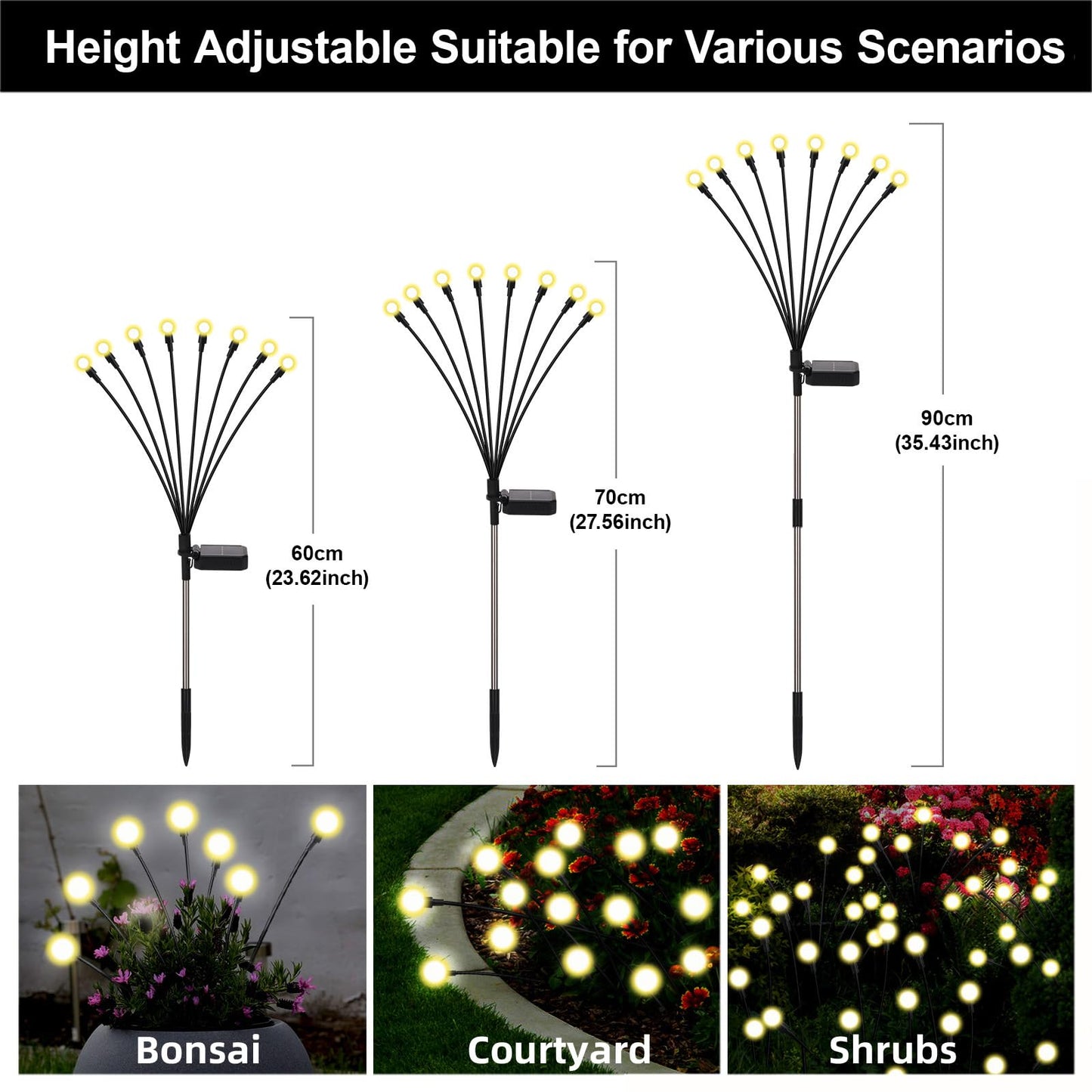 Petriveil Solar Firefly Lights Warm White, 8 Modes 800mAh Swaying Firefly Yard Lights Solar Powered Outdoor Waterproof for Outside Yard Patio Lawn Pathway Walkway Stake Christmas Garden Decor (2 Pack)