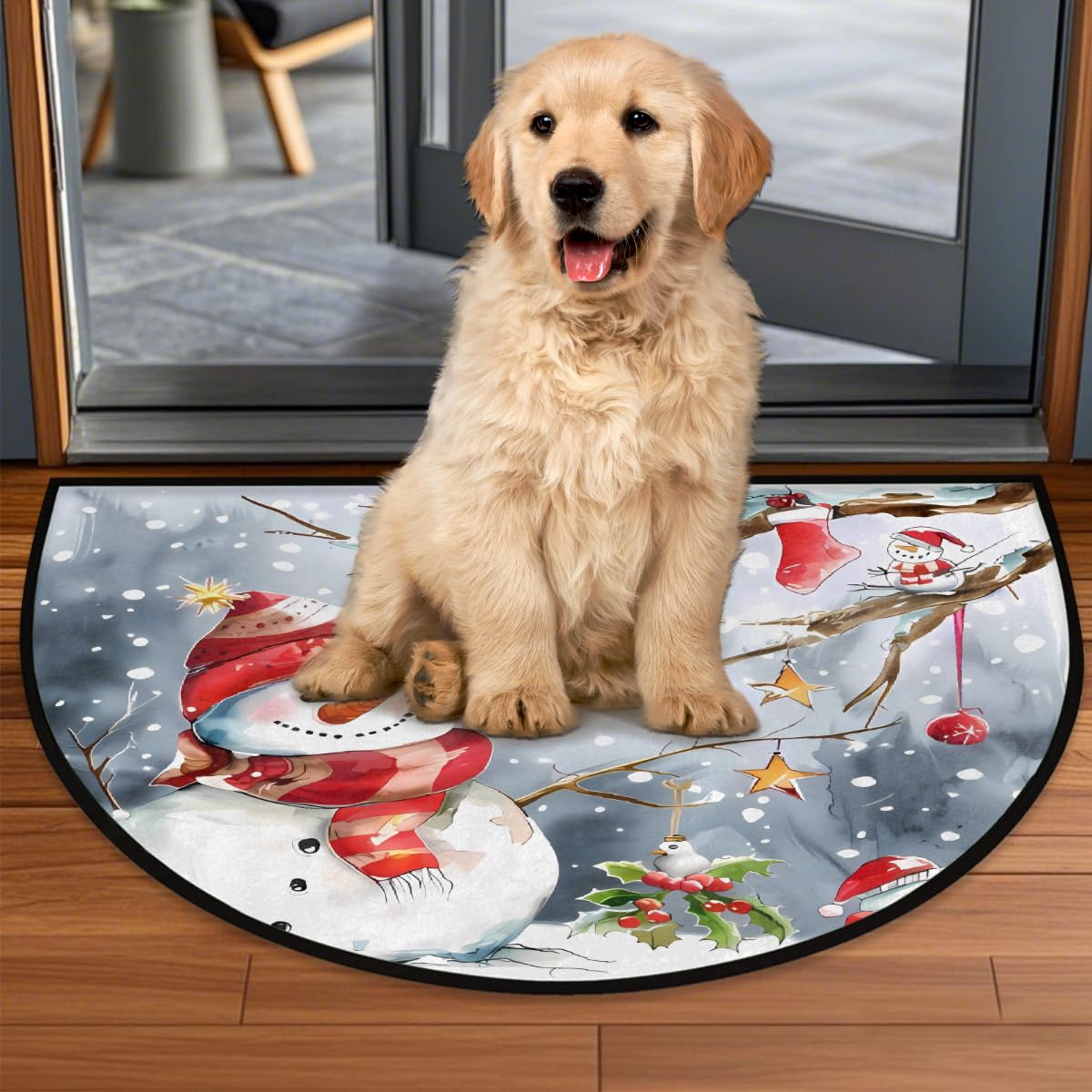 UOYO Snowman Half Round Door Mat Semi Circle Rug Half Moon Rug