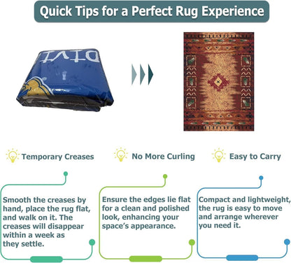Southwestern Tribal Rug 3x5 – Rustic Western Aztec Area Carpet for Living Room, Bedroom or Cabin – Washable, Non-Slip, Fade-Resistant, Pet-Friendly, Earth Tone Floor Mat for Home Decor