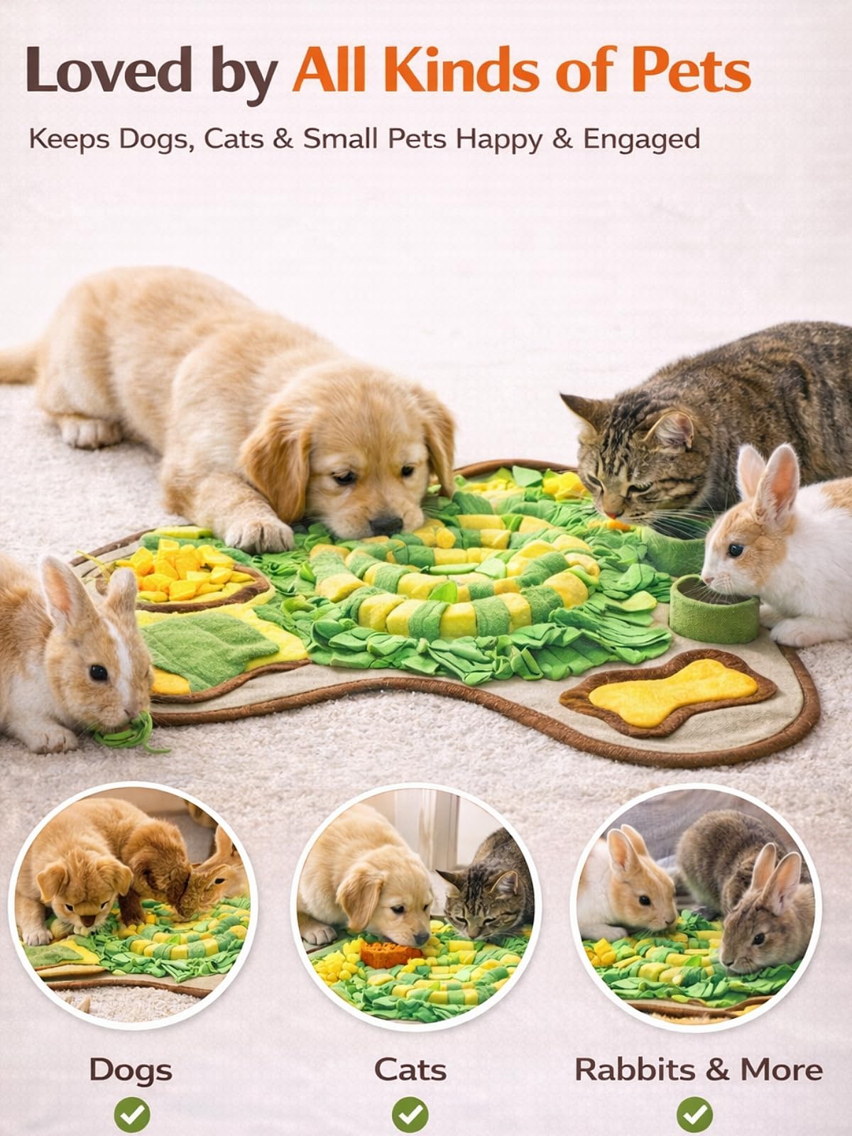 HOPET Snuffle Mat for Dogs Large Breed, 28.3''x28.3'' Interactive Puzzle Dog Food Mat, Easy to Clean, Durable, Mental Stimulation & Slow Feeding Game for All Breeds