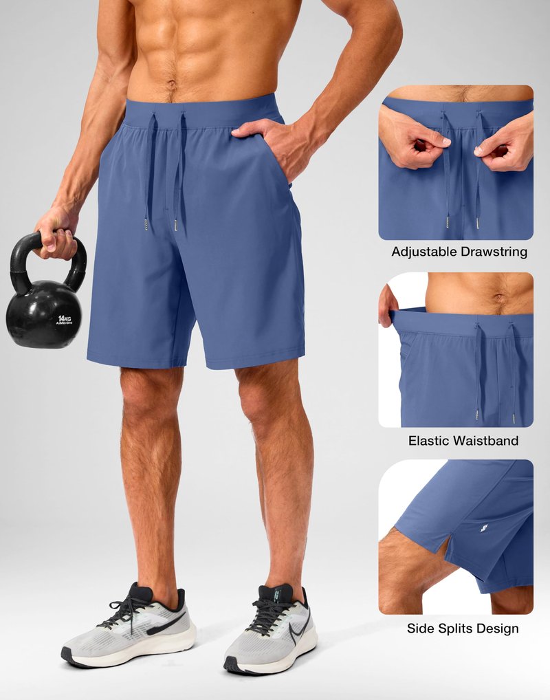 Soothfeel Men's Running Shorts with Zipper Pockets 9 Inch Lightweight Quick Dry Gym Sports Athletic Workout Basketball Shorts for Men (Blue, XL)