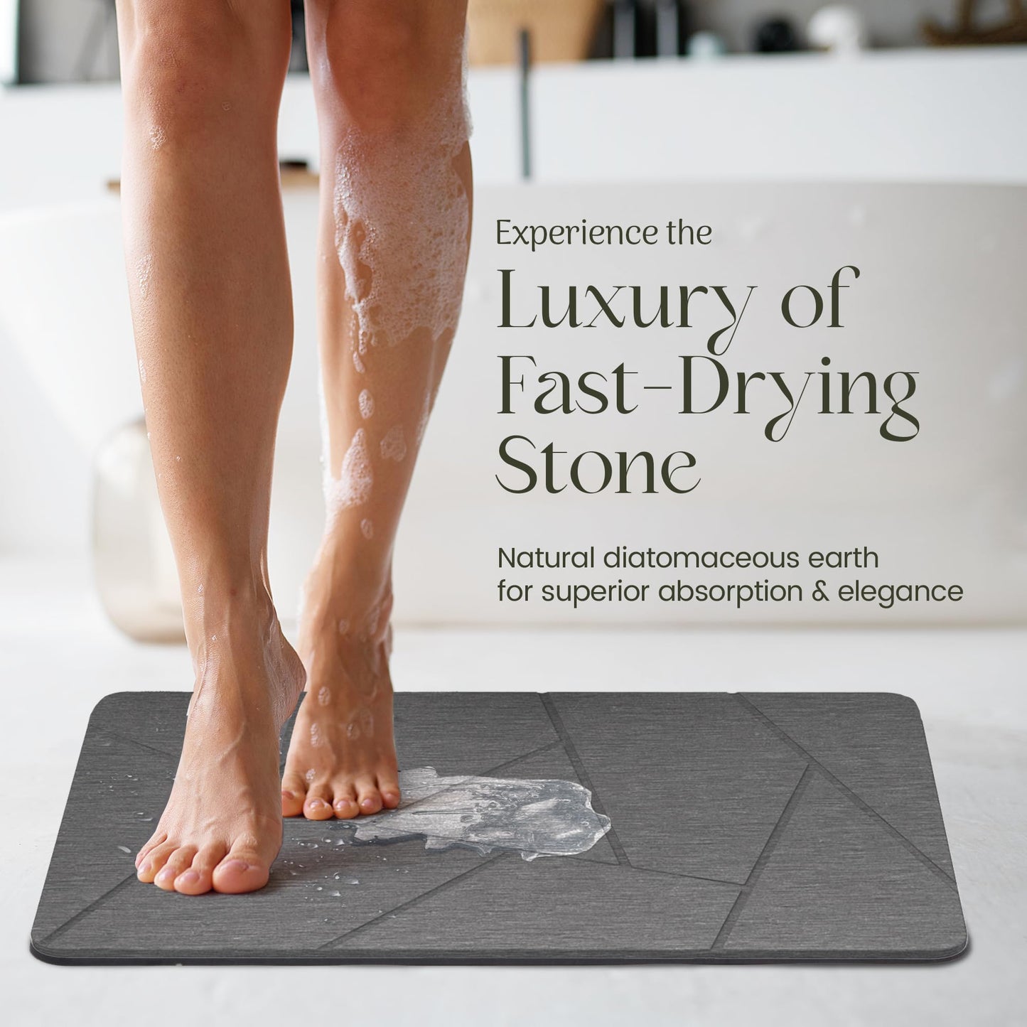 Solvio Quick Dry Shower Stone Bath Mat, Super Absorbent & Non-Slip 24 x 16 Inch Diatomaceous Earth Mat, Durable & Easy to Clean Diatomite Bath Mat for Bathroom Floor/Kitchen (River Silt)