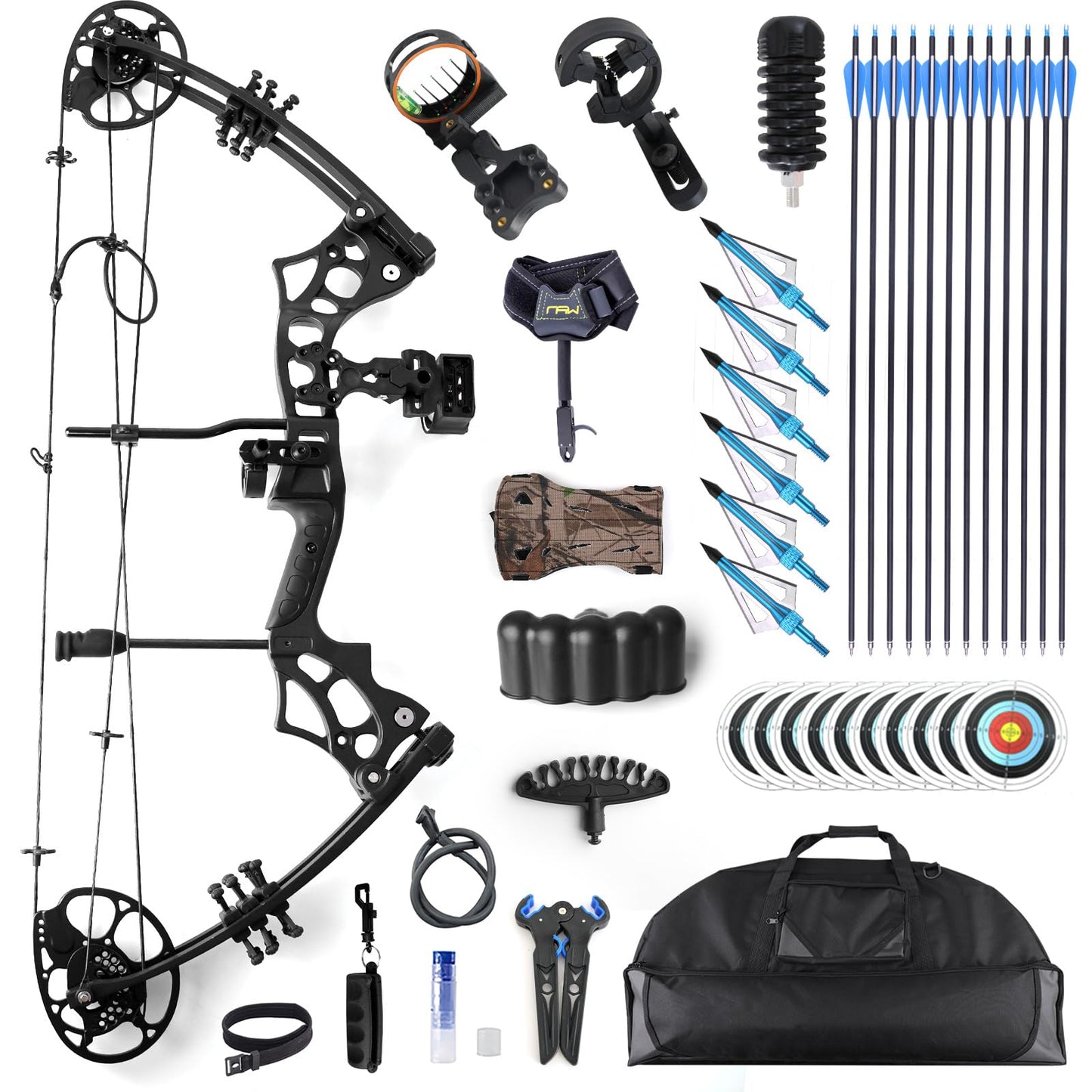 Compound Bow and Arrow Set for Adults Archery Shooting Bow Adjustable 30-65lbs Composite Bow Combination 19.5"-30" Draw Length Hunting Equipment (Black)