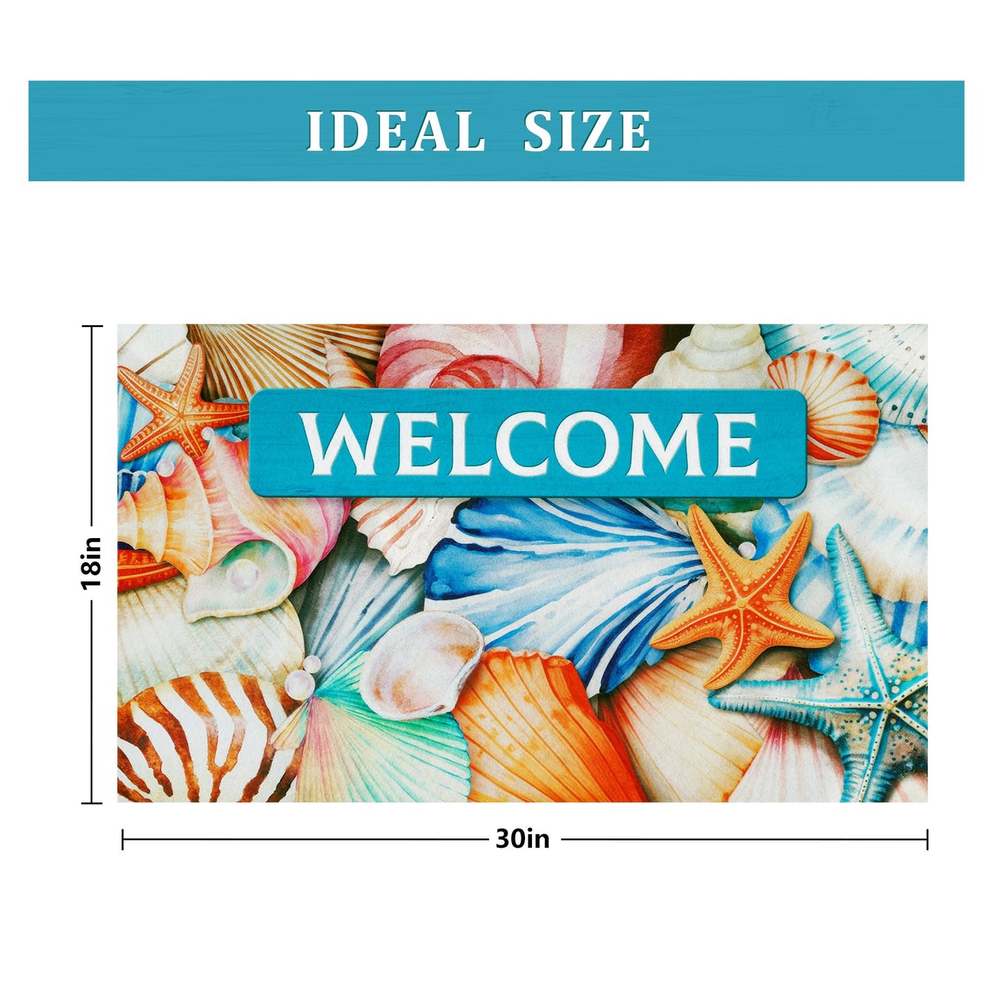 Likiyol Summer Door Mat Outdoor Indoor Welcome Mat, Ocean Beach Front Door Mat Outside Entrance, Non Slip Washable Rubber Entryway Rug Seashell Outdoor Mats for Front Door, Low Profile, 18" x 30"