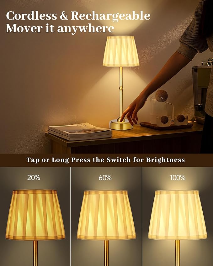 Portable Led Cordless Lamp Table Light 2 Pack, Rechargeable 6000mAh Battery Outdoor Table Lamp for Dinning Restaurant Patio Bedroom Camping, IP54 Waterproof, Dimmable