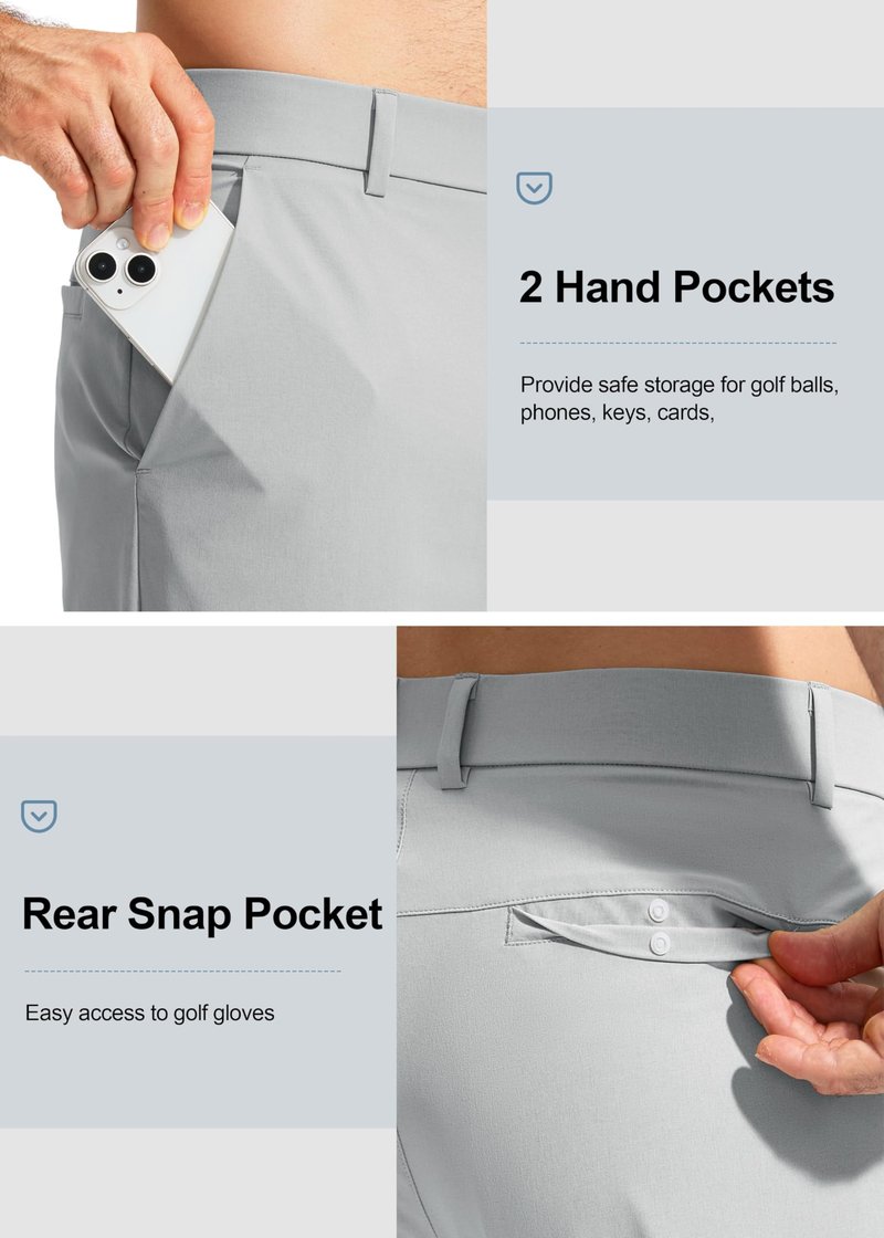 Pudolla Dress Pants for Men Golf Pants Stretch Work Dress Comfy Pants 34 Lightweight Quick Dry Casual Slacks Trousers(Bright Gray 33Wx34L)