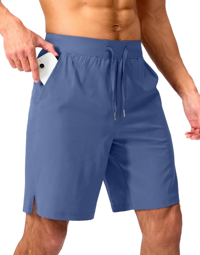 Soothfeel Men's Running Shorts with Zipper Pockets 9 Inch Lightweight Quick Dry Gym Sports Athletic Workout Basketball Shorts for Men (Blue, L)