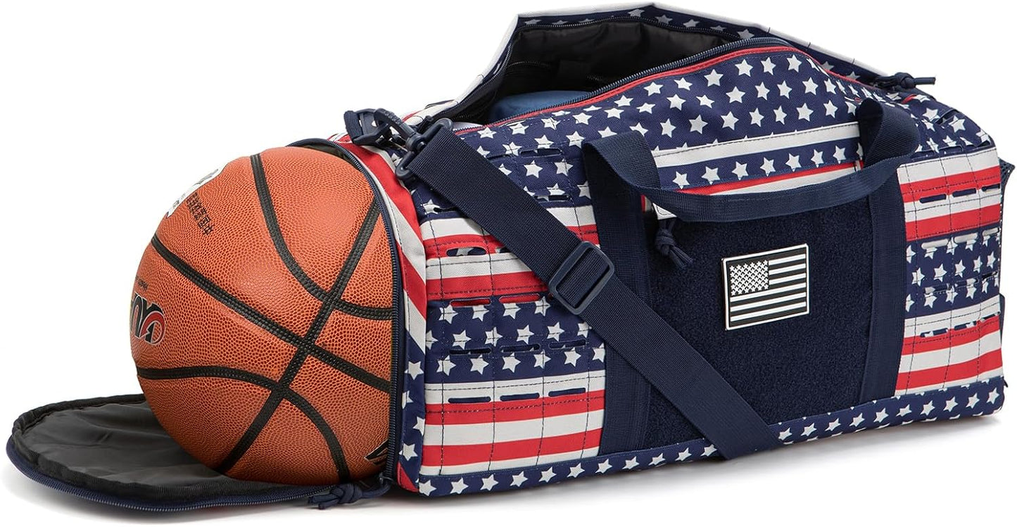 QT&QY 40L Military Tactical Duffle Bag For Men Sport Gym Fitness Tote Travel Training Workout With Shoe Compartment Basketball Football Weekender