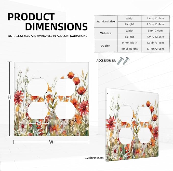 Decorative Light Switch Cover Plate Watercolor Wild Flower Floral 2 Gang Socket Covers Double Duplex Wallplates Switch Plates and Outlet Covers for Bathroom Home Decor