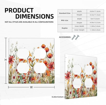 Decorative Light Switch Cover Plate Watercolor Wild Flower Floral 2 Gang Socket Covers Double Duplex Wallplates Switch Plates and Outlet Covers for Bathroom Home Decor