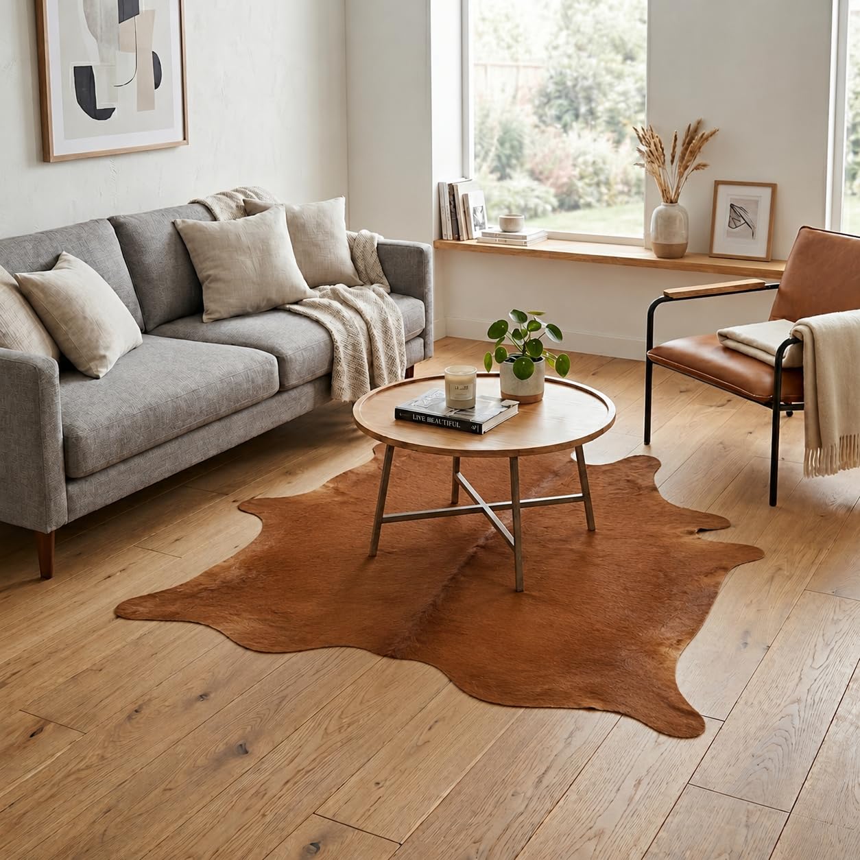 Khara Home Premium 100% Genuine Cowhide Rug Hand-Picked Leather Area Rug, Cozy, Unique, and Durable – from Argentina (Brown, 4x5)