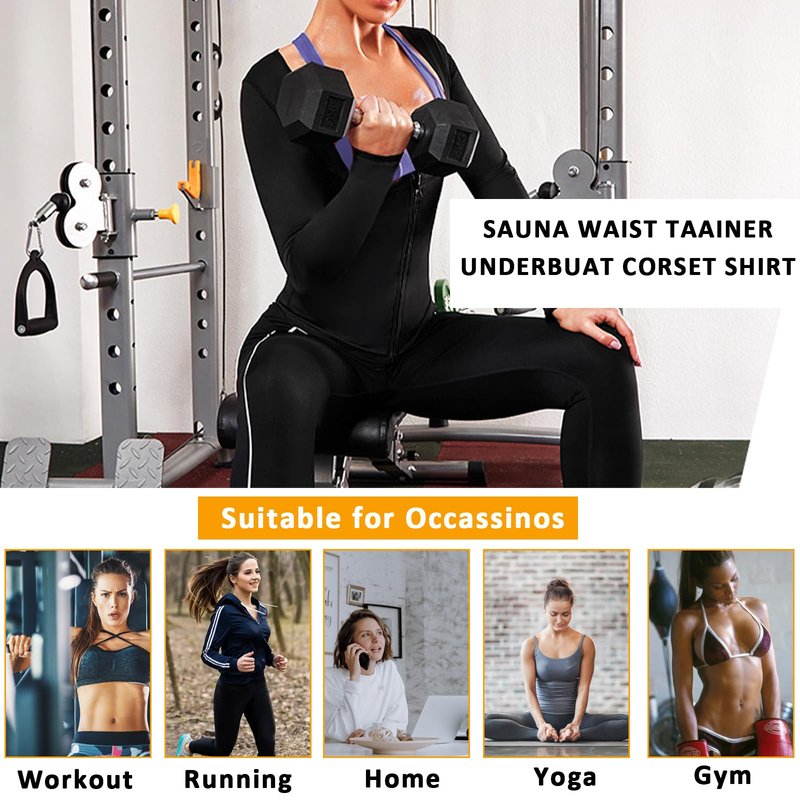 Sauna Suit Shirt for Women Weight Loss Sweat Waist Trainer Plus Size Vest Workout Compression Tank Top Body Shaper with Zipper XXL