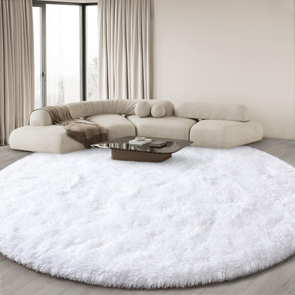 KIXINWA Round Rug for Bedroom, 5x5 Fluffy Soft Circle Area Rugs for Living Room, Washable Plush Shaggy Indoor Floor Bedside Kids Girls Nursery Room Circular Carpet, Home Decor Aesthetic, White