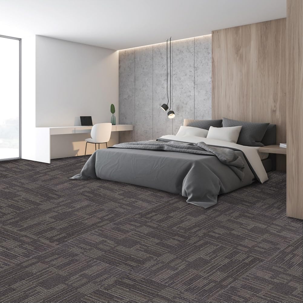 Petgrow Commercial Carpet Tiles, 24" x 24" Squares, 18 Tiles, 72 sq ft, Non-Slip Soft Floor Carpet for Office, Bedroom, Living Room,Easy DIY Installation with Flexlok Tabs (1 Box Sample,Brown)