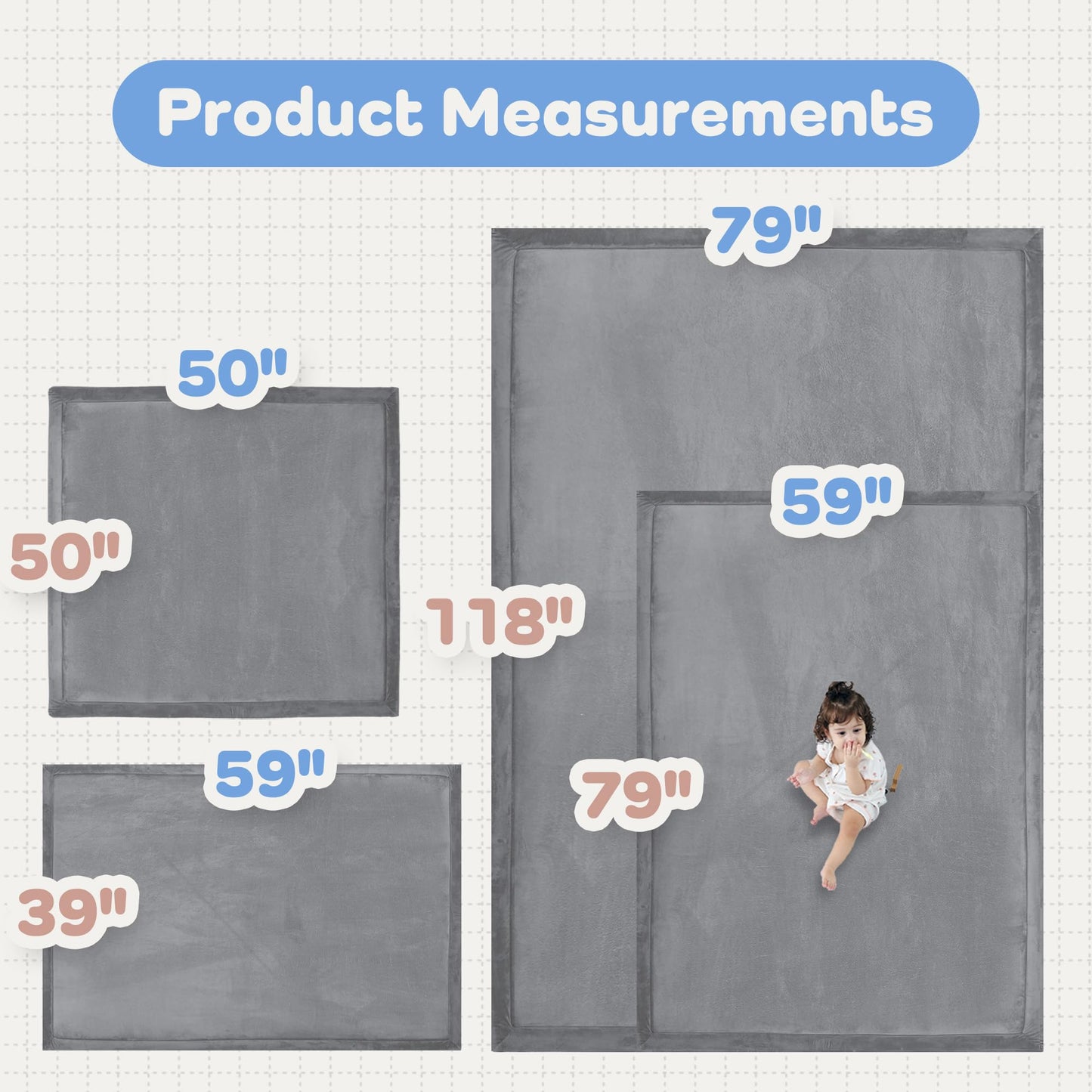 1.5" Thick Baby Play Mat for Floor Tummy Time, 50"x 50" Pro Soft Baby Activity Playmats Playroom, Easy Care with Non-Slip Safe for Infant Toddler Kids Crawling(Dark Grey)