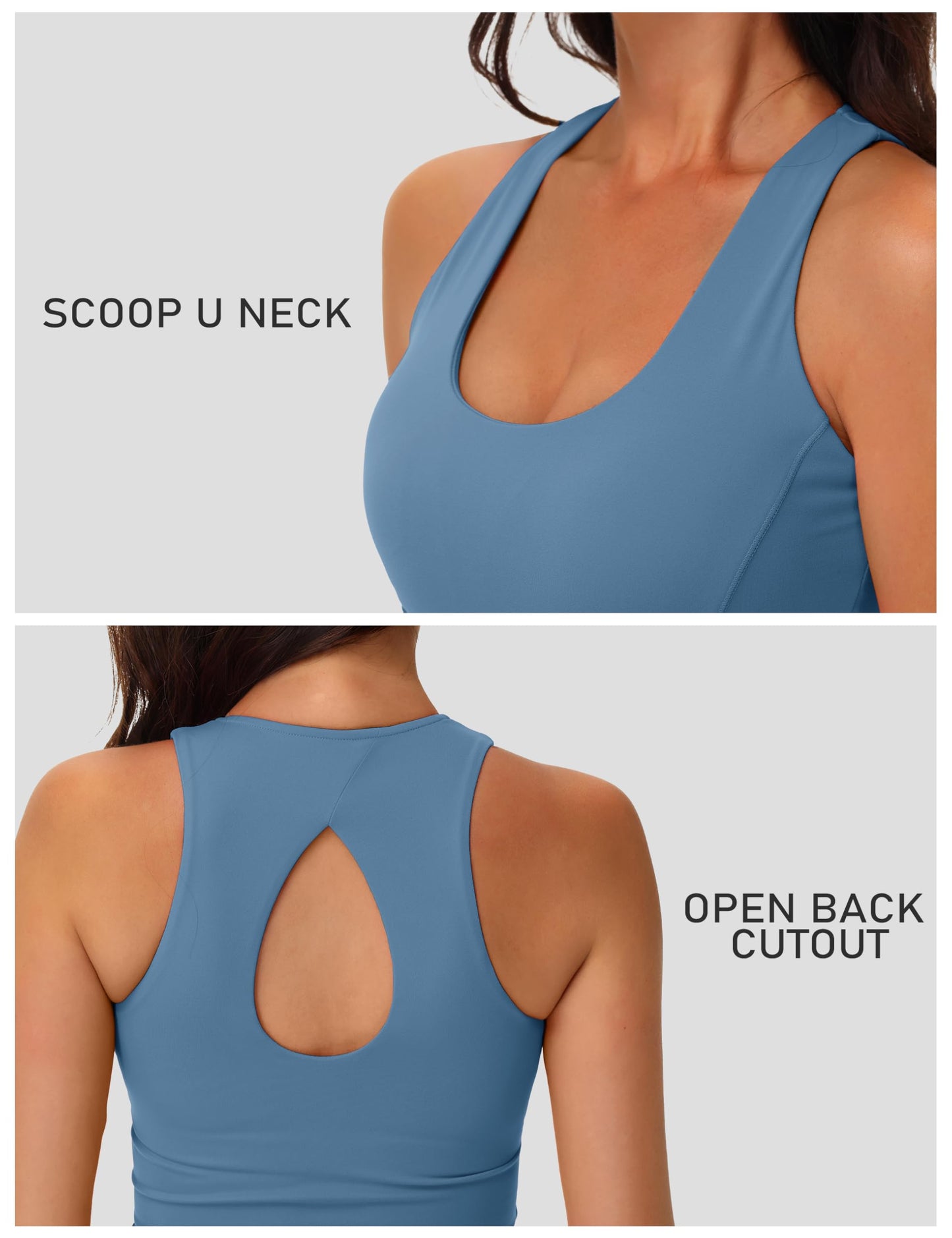 MAGCOMSEN Women's Built in Bra Workout Tank Tops Athletic Yoga Crop Top with Pads High Impact Supportive Fitted Gym Running Bras Blue L