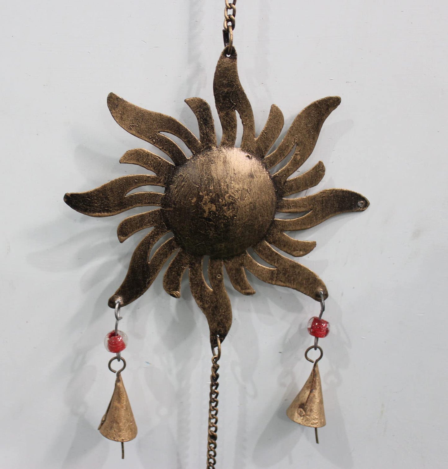 43 Inch Metal Sun Moon Star Wind Chime – Antique Bronze Celestial Wall Hanging with Bells – Handcrafted Boho Home & Garden Decor for Balcony, Patio, Porch, Entryway.
