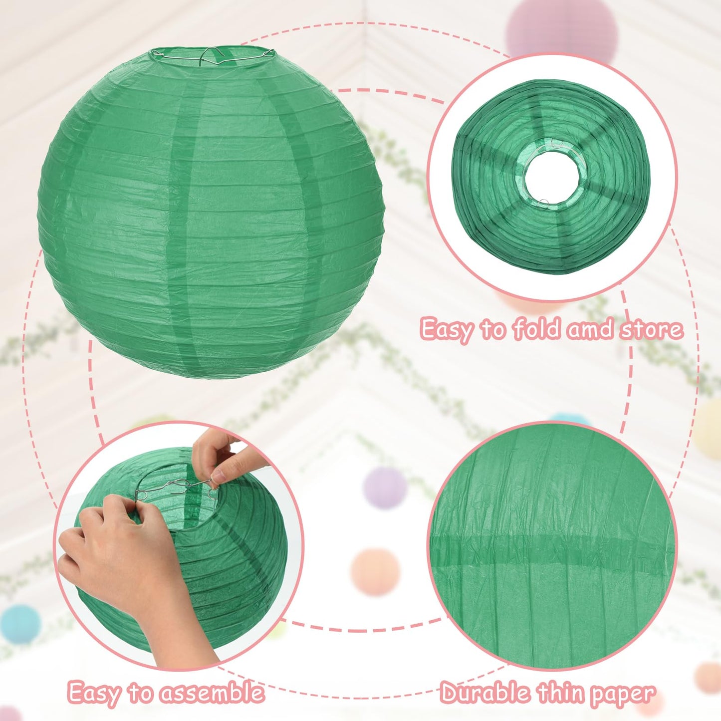 MECCANIXITY 15PCS Paper Lanterns Decorative, 4" 8" 12" Round Hanging Lantern Chinese Lanterns for Home Decor, Birthday, Wedding, Christmas (Green,Deep Green,White,Light Green,Dark Green)