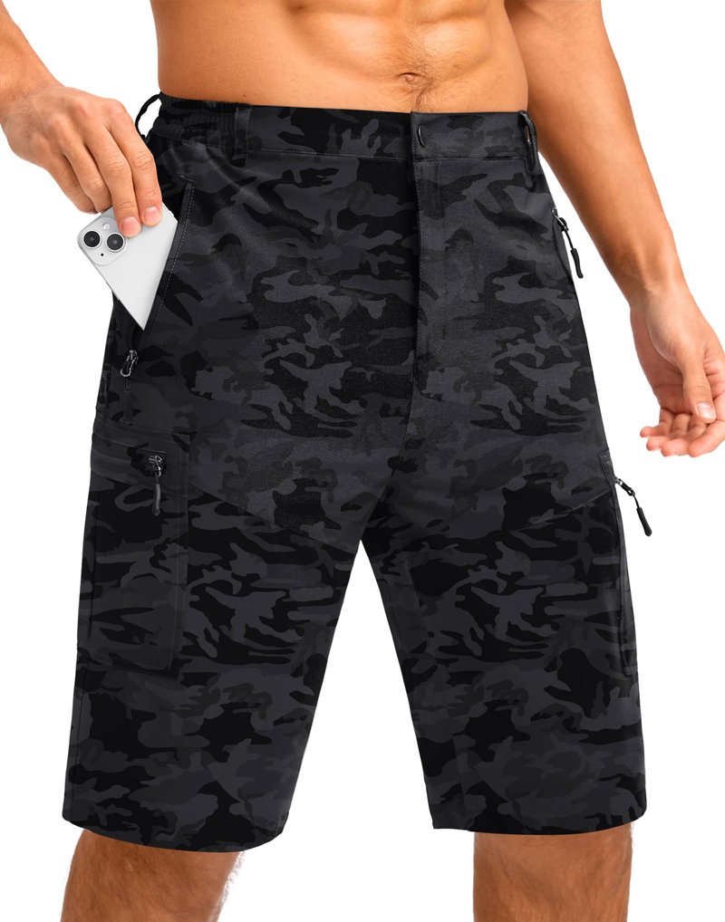 Pudolla Men's Hiking Shorts 11" Lightweight Cargo Work Shorts for Men Summer Travel Golf Casual Outdoor with 5 Pockets(Black Camo X-Large)