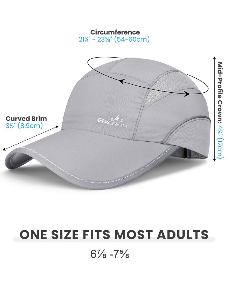 GXCROR Quick-Dry Running Hat for Men & Women - UPF 50+ Breathable Mesh, Reflective Sports Cap for Outdoor, Hiking Light Gray