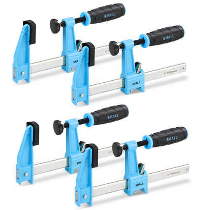 SHALL 6-Inch Steel Bar Clamps Set, 4-pack Medium-Duty Quick-Release F Clamps, 600 Lbs Load Limit for Woodworking, Metal working, DIY and Crafts
