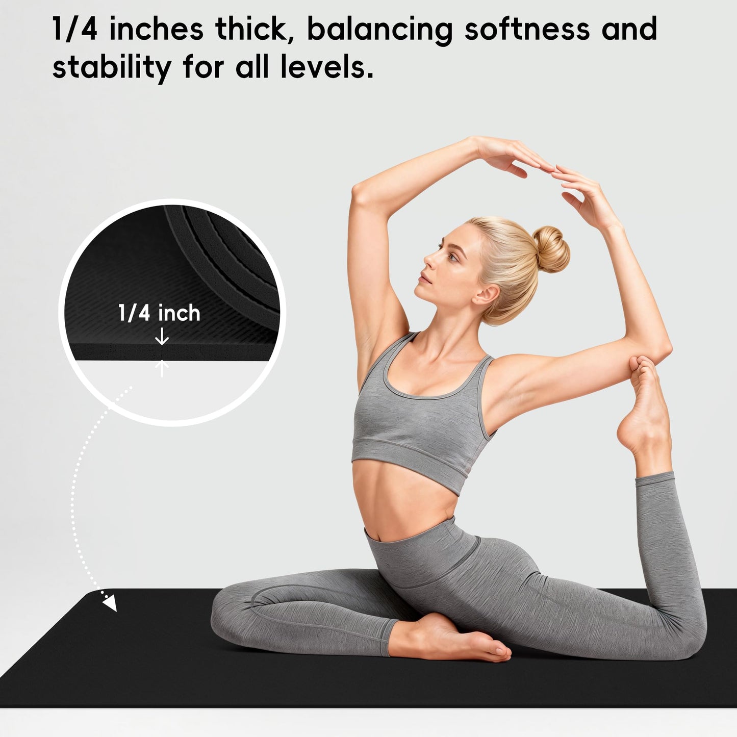 Wimwum Extra Wide Yoga Mat 72" x 32", 6mm Non Slip TPE Exercise Mat with Carrying Strap, Large Workout Mat for Yoga, Pilates, Stretching, HIIT & Home Gym, black