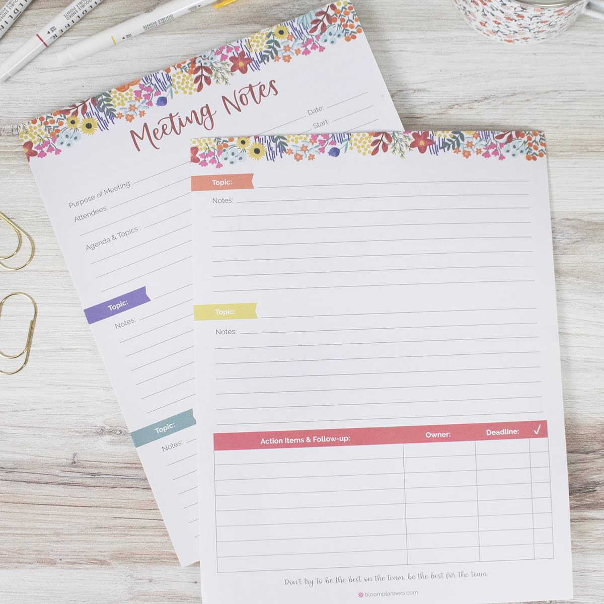 bloom daily planners 8.5" x 11" Double Sided Meeting Pad - Topics, Takeaways, Action Items & Follow-Ups - Undated Meeting Notes Agenda Organizer