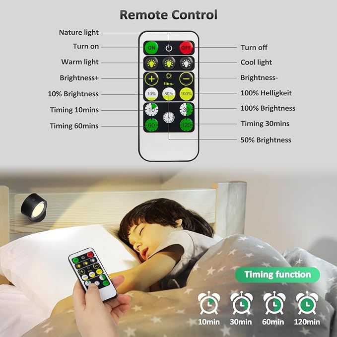 Lightbiz LED Wall Mounted Lights 3 Pcs with Remote, Wall Sconces Lamp 3000mAh Rechargeable Battery Operated, 3 Color Temperatures & Dimmable Magnetic 360° Rotation Cordless Light for Bedroom Bedside
