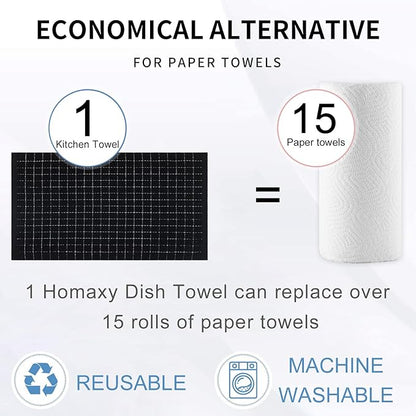 Homaxy 100% Cotton Terry Kitchen Towels, Checkered Designed, Soft and Super