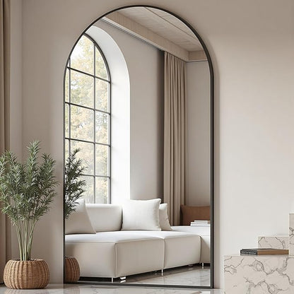 Arched Floor Mirror, 76 "x 34" Full Length Mirror Wall Mirrors Hanging or Leaning Arched-Top Full Body Mirrors with Stand for Bedroom, Dressing Room, Black