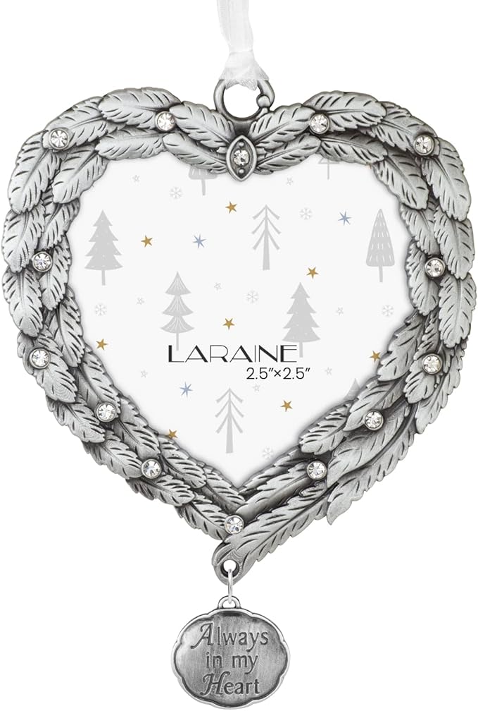 Laraine Christmas Tree Ornaments – Decorative Hanging 2024 Holiday Keepsake Gift Feather Pendant with 2.5” Photo Frame Insert for Picture of Pet (Always in My Heart)