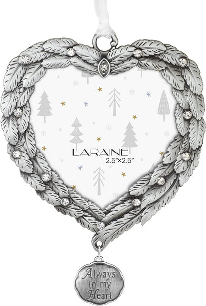 Laraine Christmas Tree Ornaments – Decorative Hanging 2024 Holiday Keepsake Gift Feather Pendant with 2.5” Photo Frame Insert for Picture of Pet (Always in My Heart)