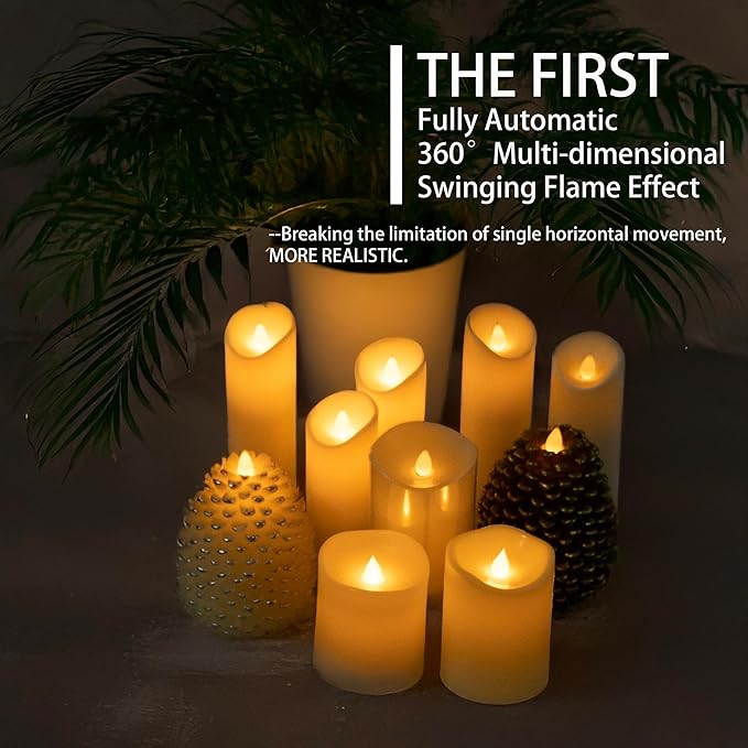Flameless Candles Last 1300+ Hours Real Wax Flame Effect Auto-Moving 3D Wick, LED Pillar Candles with Timers Battery Operated - Ivory 4"
