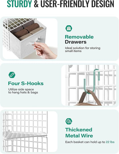 Hanging Closet Organizer with Drawers, 4 Tier Metal Closet Organizers and